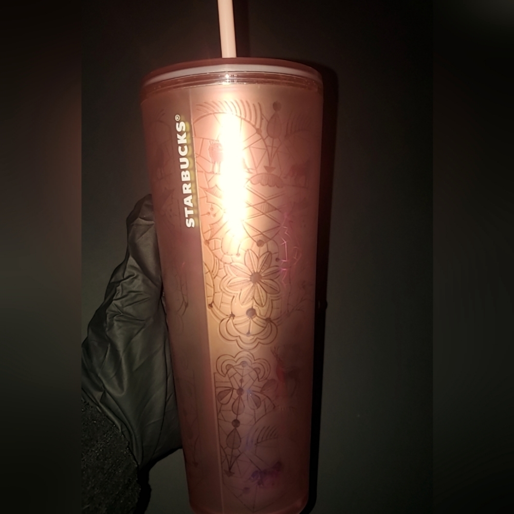 Starbucks Venti 24oz Limited Edition Frosted Pink Soft Touch Forest Tumbler RARE